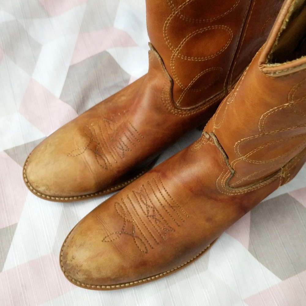 Acme Cowboy Western Boots Tan Leather Size 7 - Picture 3 of 8